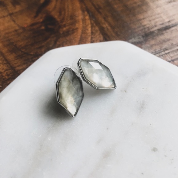 Tayzani Jewelry - Silver & Moonstone Faceted Geometric Stud Earrings